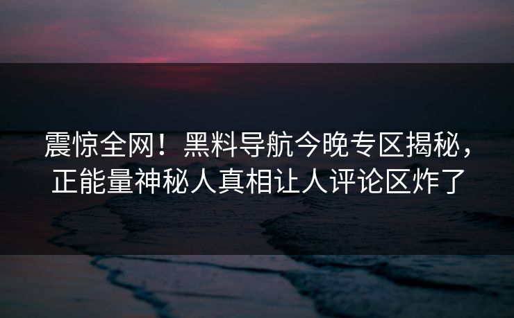 震惊全网！黑料导航今晚专区揭秘，正能量神秘人真相让人评论区炸了