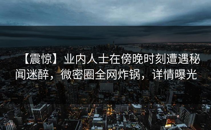 【震惊】业内人士在傍晚时刻遭遇秘闻迷醉，微密圈全网炸锅，详情曝光